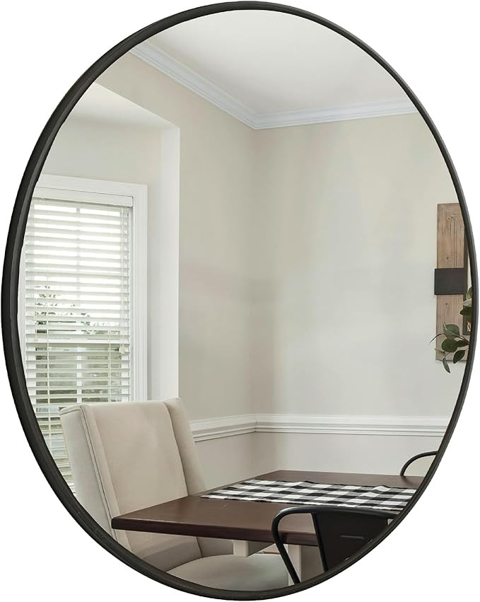 Round Wall Mirror 36 Inches,Large Circle Mirrors with Black Frame for Bathroom Entryway Bedroom &... | Amazon (US)