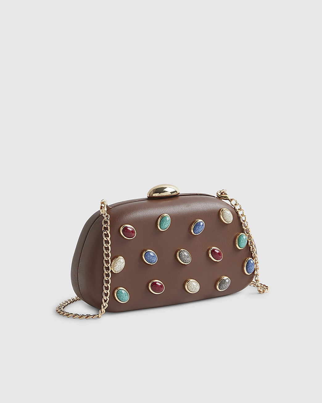 Brown Mixed Gem Hard Shell Clutch Bag | River Island UK & IE