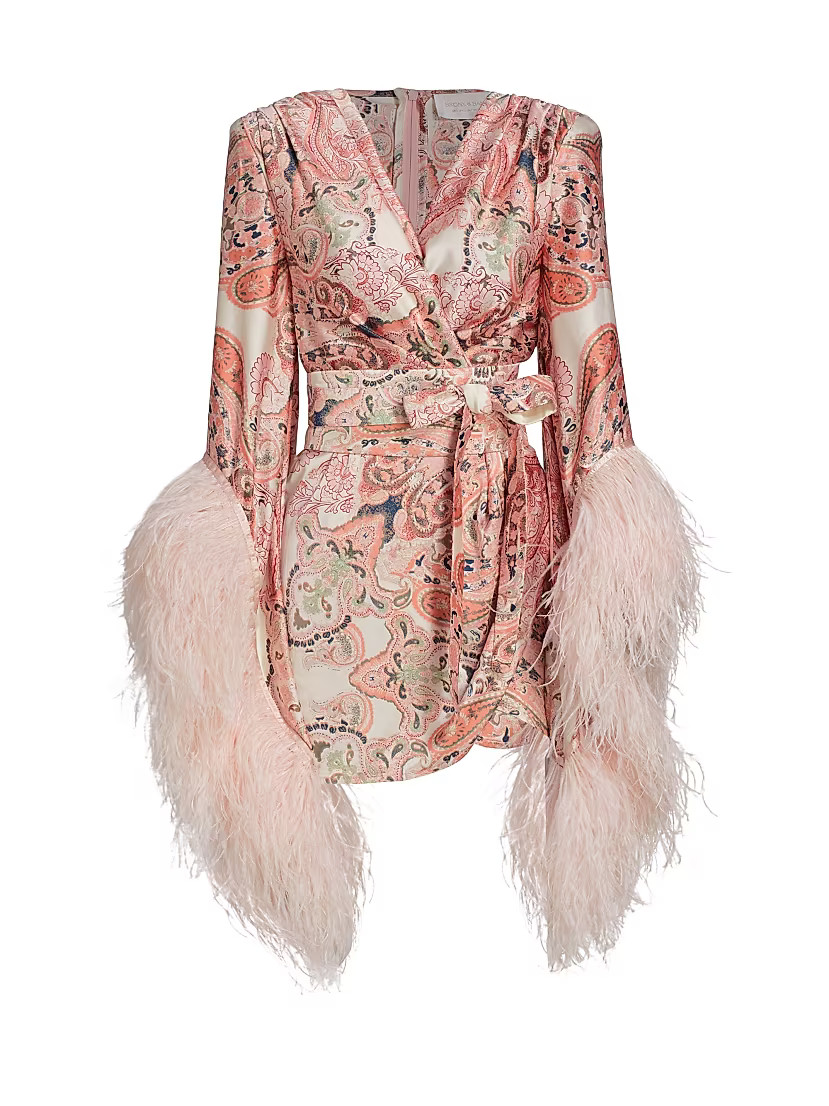 Printed & Feather-Embellished Minidress | Saks Fifth Avenue