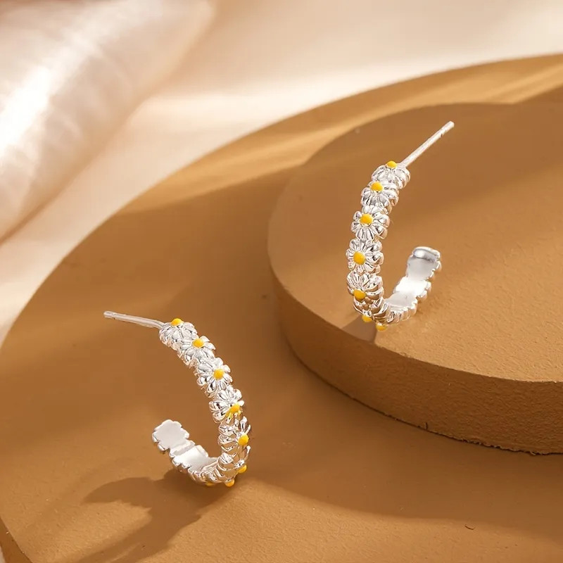 Silver Daisy Flower Color Cut Birthstones Hoop Huggie Earrings For Women Ladies Girls Cute Decor ... | Temu Affiliate Program