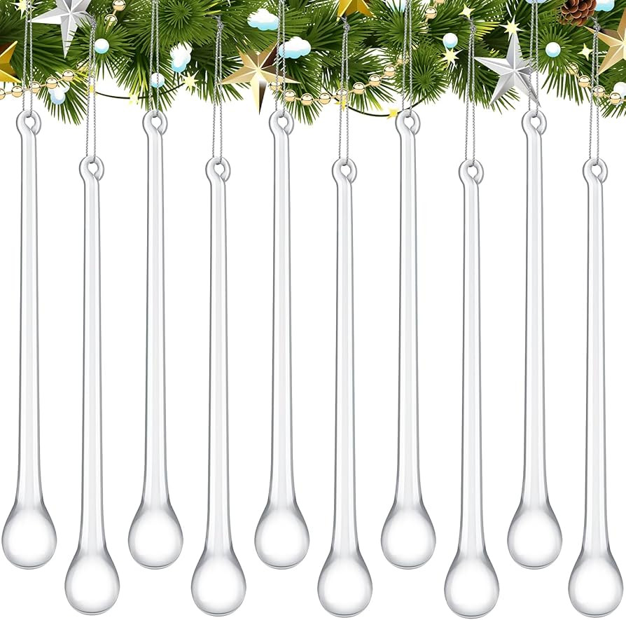 24 Pcs Glass Icicles Christmas Ornaments 5.91'' x 1.18'' Extra Long Clear Teardrop Christmas Chan... | Amazon (US)