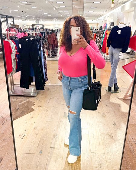 This neon pink is so good! It’s a bodysuit and I got it in an xl. Bodysuits are my weekend go to! My jeans are in a size 32. 

#LTKcurves #LTKunder50