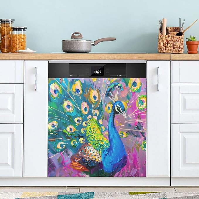 Peacock Oil Painting Dishwasher Magnet Cover Kitchen Dishwasher Sticker, Easily Trimmable Decorat... | Amazon (US)