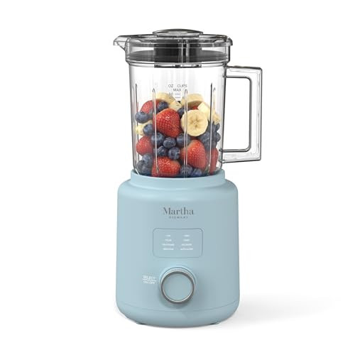 Martha Stewart Countertop Blender, 50oz Jar, 6 Stainless Steel Blades 3 Speeds & 5 Presets, Auto Clean, Smoothies, Crush Ice, Shakes, Chop, Margarita, Measurement Markings, 700W, Sky Blue | Amazon (US)
