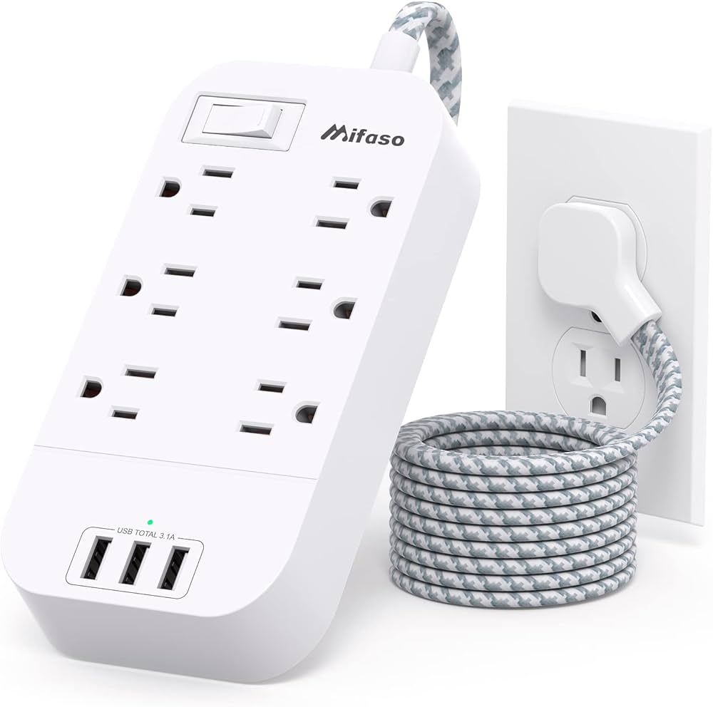 Flat Power Strip - 5 FT Plug Extension Cord, 6 Outlets 3 USB Ports Outlet Extender with Overload ... | Amazon (US)