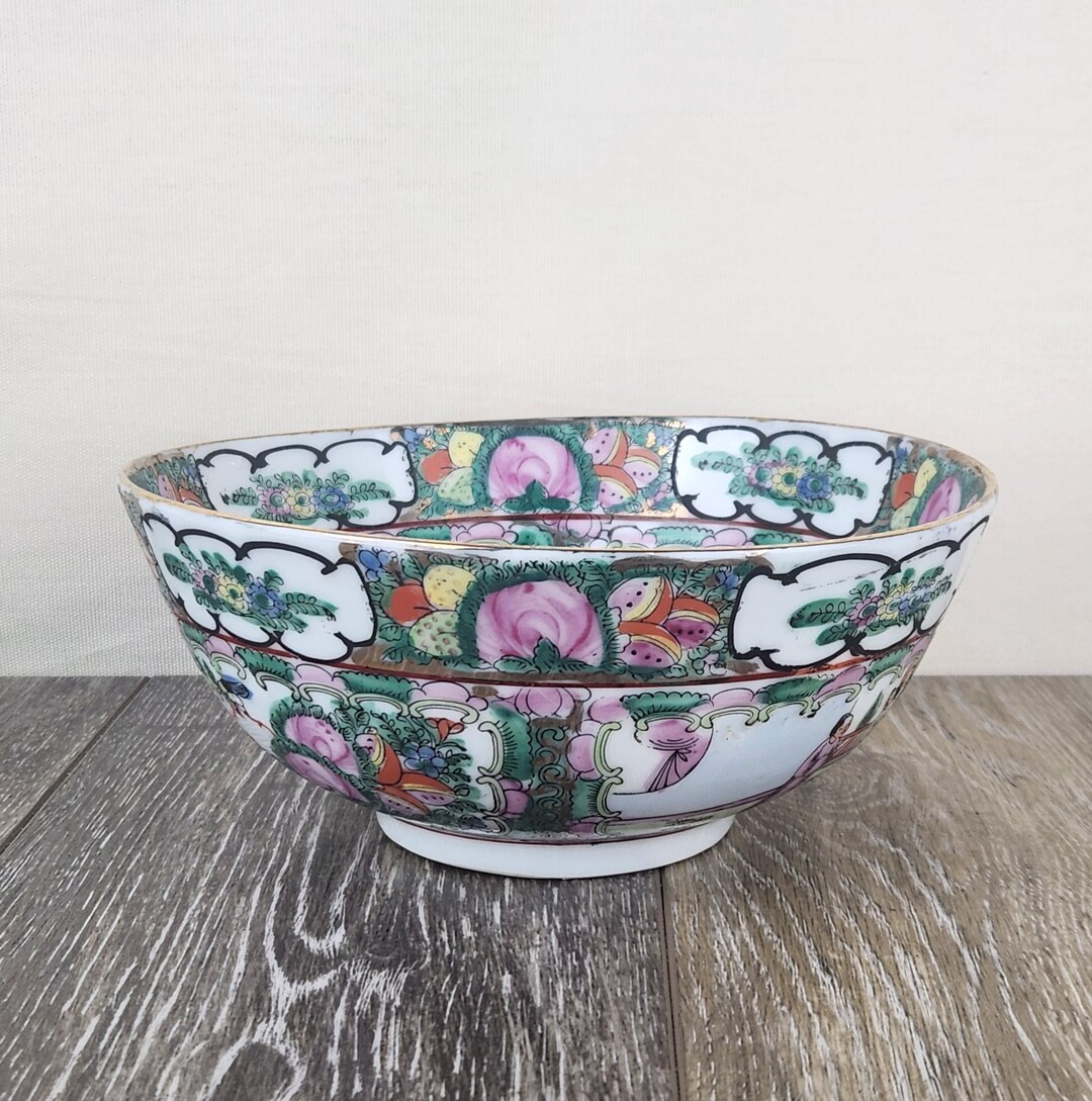 Canton Famille Rose Medallion Bowl Chinese Export Porcelain Hand Painted Decor | Etsy (US)