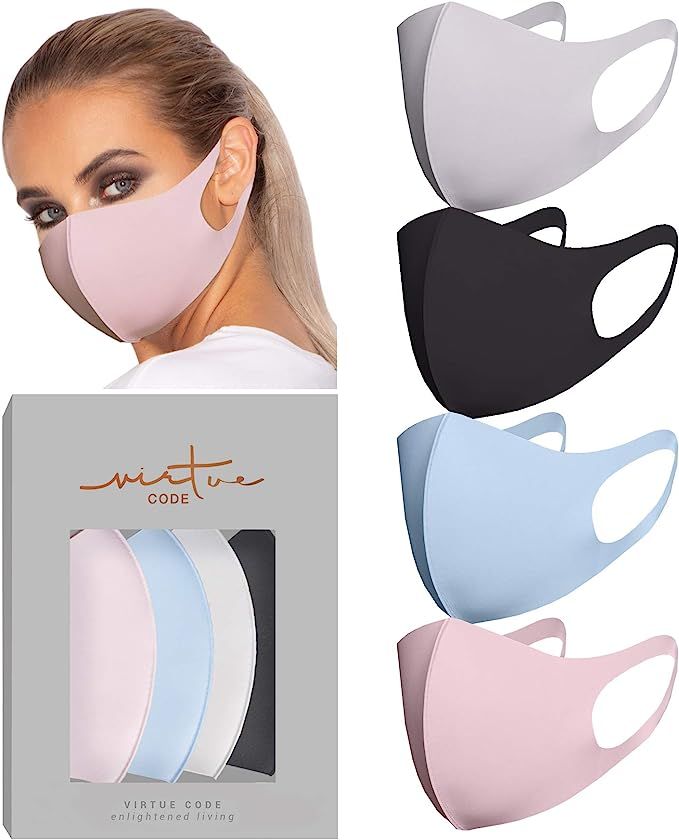 VIRTUE CODE Second Skin Cloth Face Mask Pack. 4 Buttery Soft Masks Washable Fabric | Amazon (US)
