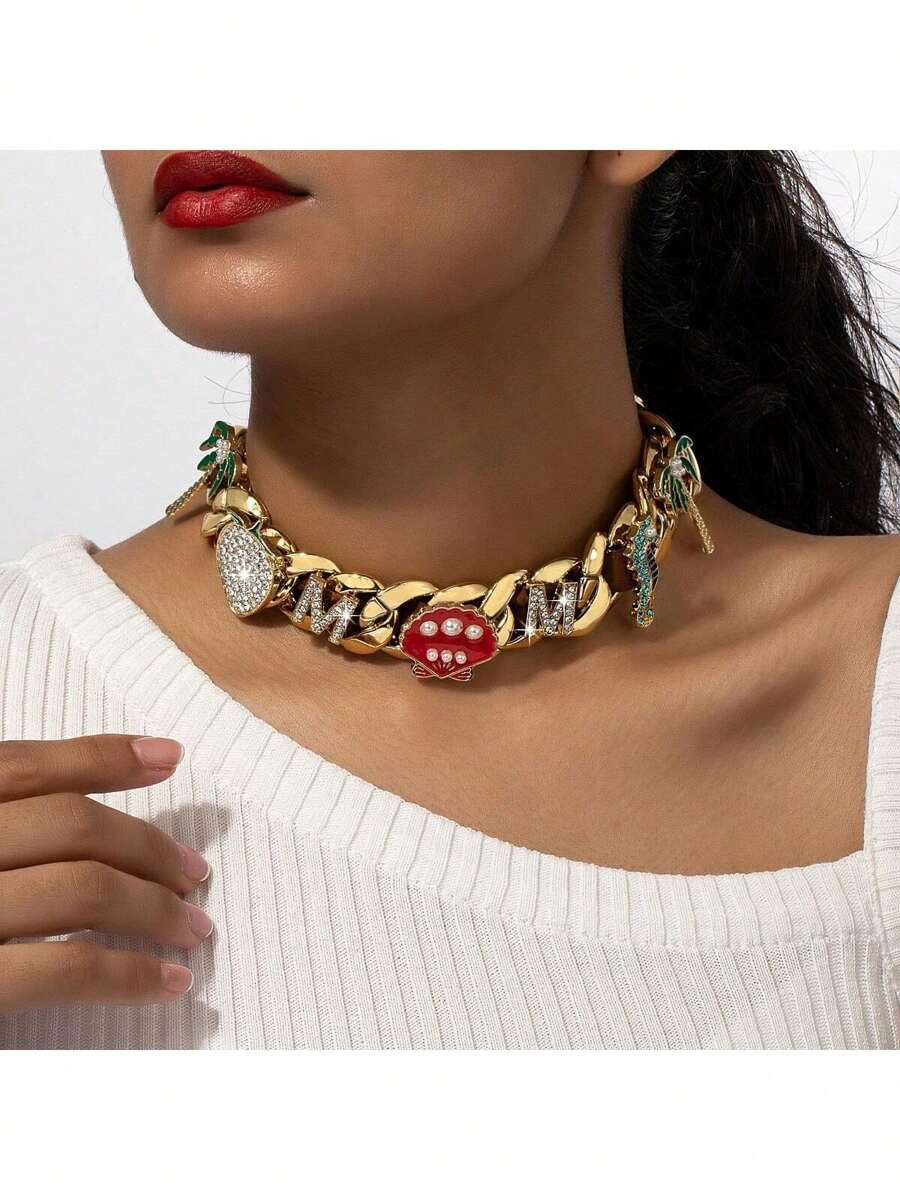 1pc & Exaggerated Pearl Thick Chain Necklace, Unisex Fashion Choker, Suitable For Party | SHEIN