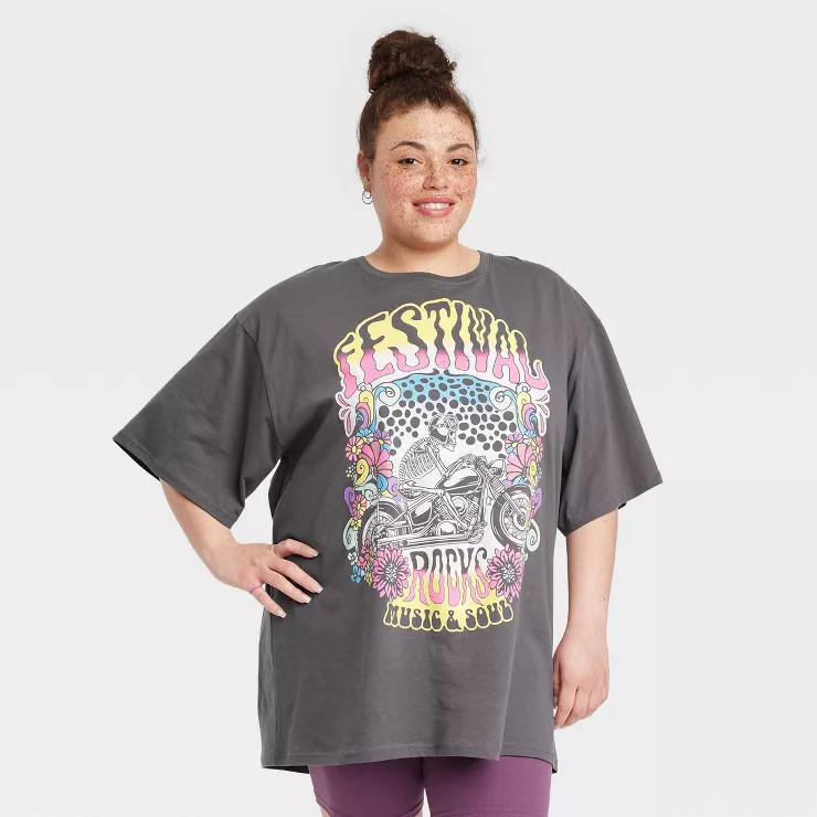 Women's Motorcycle Festival Short Sleeve Graphic T-Shirt Dress - Black | Target