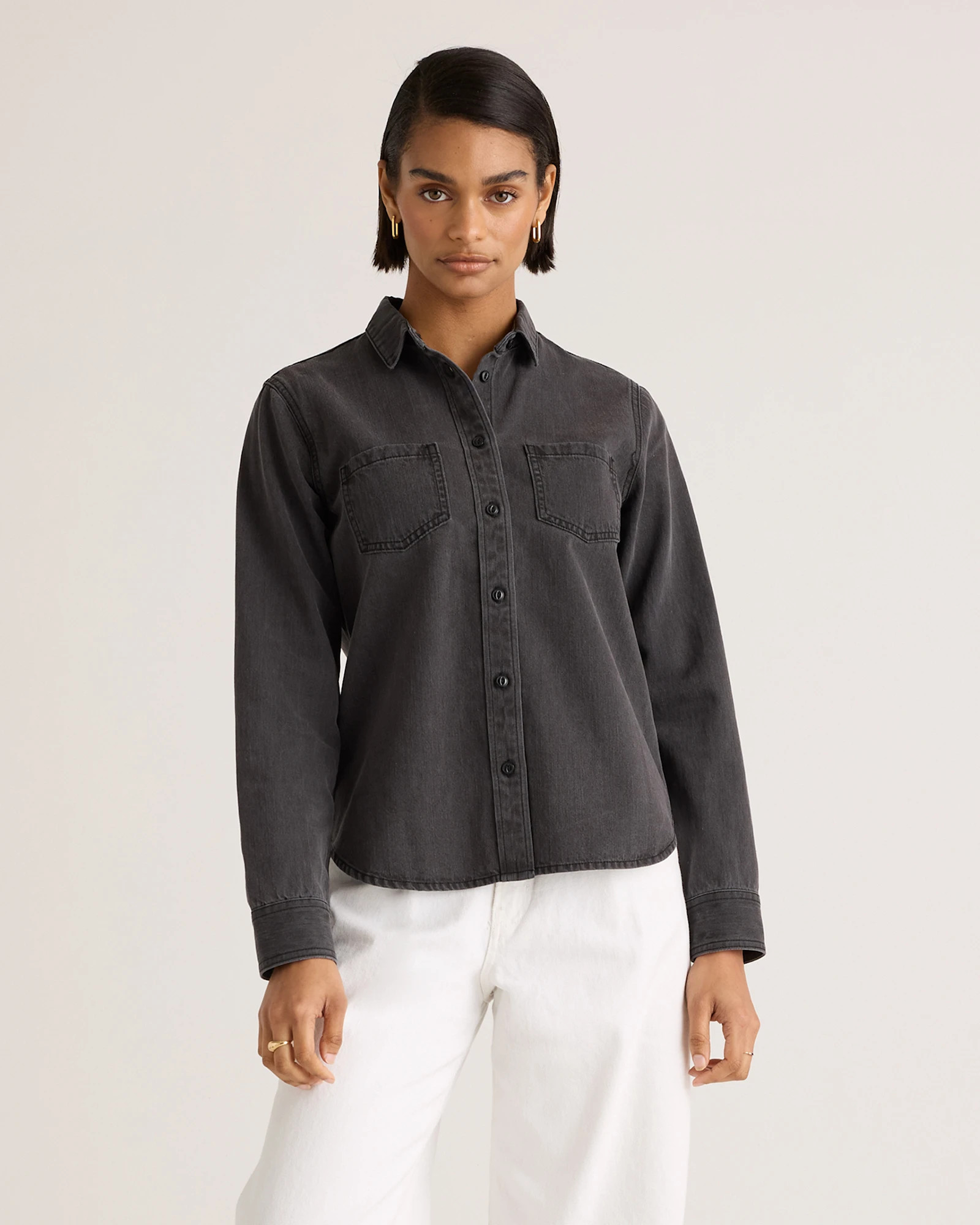 Quince | Women's Distressed Denim Shirt in Light Chambray, Size Medium, Cotton | Quince
