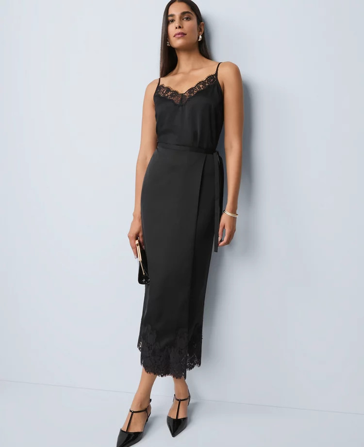 Satin Lace Hem Wrap Skirt | Ann Taylor