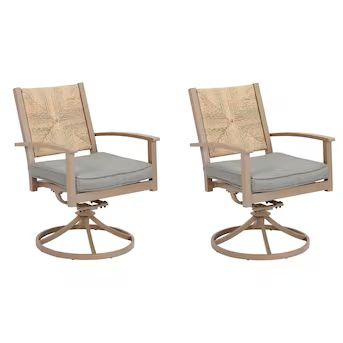 allen + roth Townsend Set of 2 Wicker Brown Steel Frame Swivel Dining Chair with Gray Cushioned S... | Lowe's