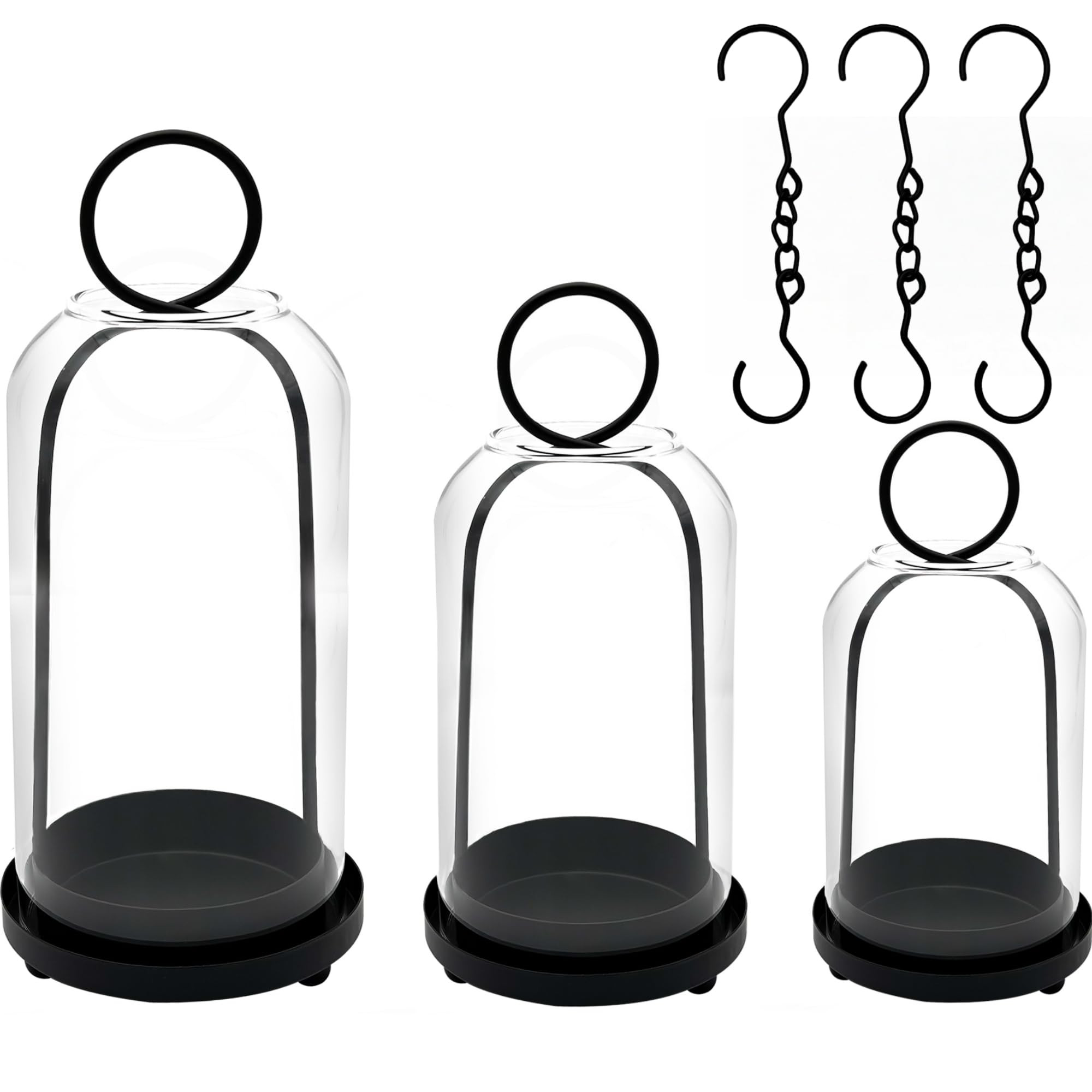 3 Pack Metal Candle Holders with Glass Dome, 5.5" & 4.7" & 3.9" Wide Black Candlestick Holders Se... | Amazon (US)