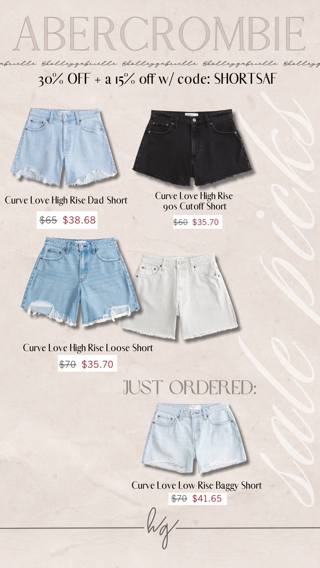 Some of my faves from Abercrombie 🤎 they’re having a 30% off shorts sale right now + an additional 15% off w/ code SHORTSAF 🌼 I do a 25-26 in the curve love / high waisted! 

The high rise loose short is probably my most worn 🙌🏼 several pics of me wearing them in my Abercrombie collection! 

Sale / denim / shorts / summer / Holley Gabrielle 

#LTKSeasonal #LTKFindsUnder100 #LTKSaleAlert