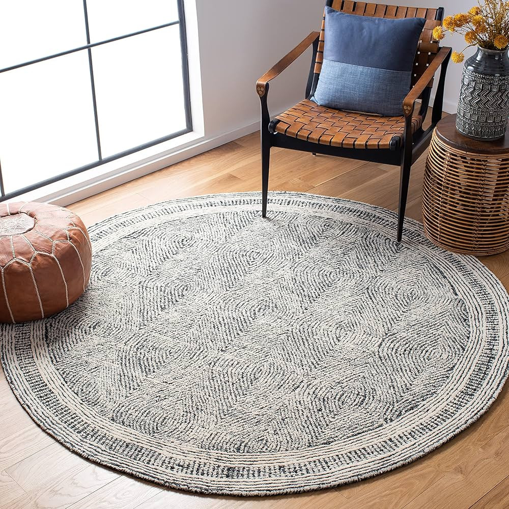 SAFAVIEH Abstract Collection 6' Round Ivory / Chocolate ABT340H Handmade Premium Wool Area Rug | Amazon (US)