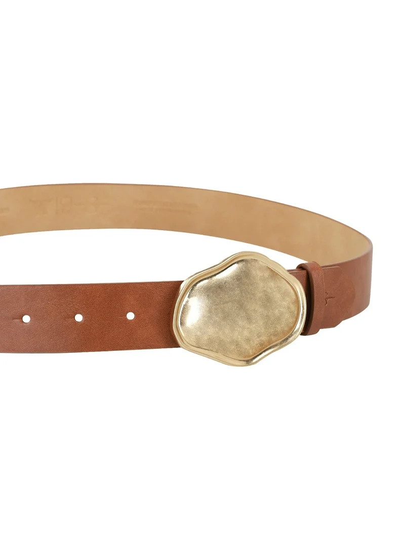 Jessica Simpson Women's Sculpted Gold Plaque Buckle Leather Belt for Dresses, Skirts or Blazers | Walmart (US)