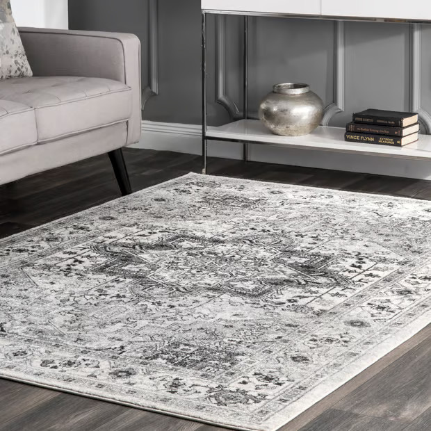 Gray Katrina Blooming Rosette 6' 7" x 9' Area Rug | Rugs USA