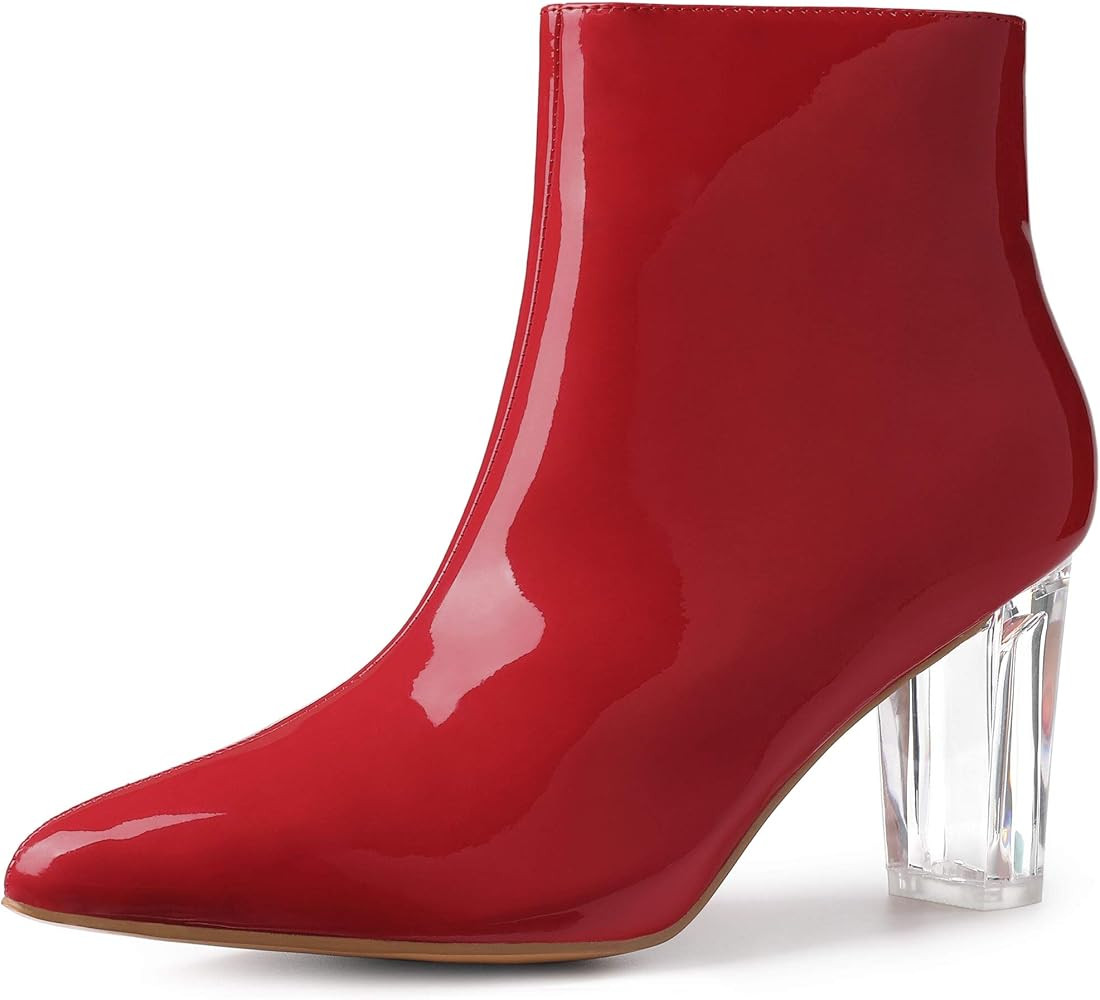 Allegra K Women's Clear Heel Pointed Toe Chunky Heels Ankle Boots | Amazon (US)