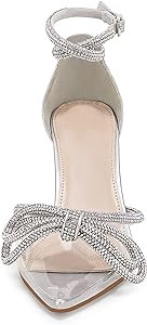 Coutgo Women's Clear Heels Closed Toe Pointed Rhinestone Heels Wedding Bridal Dress Shoes Ankle S... | Amazon (US)