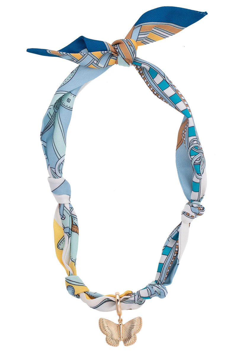 PREORDER 9/19: Desiree Butterfly Scarf Necklace in Light Blue/White/Yellow | CANVAS