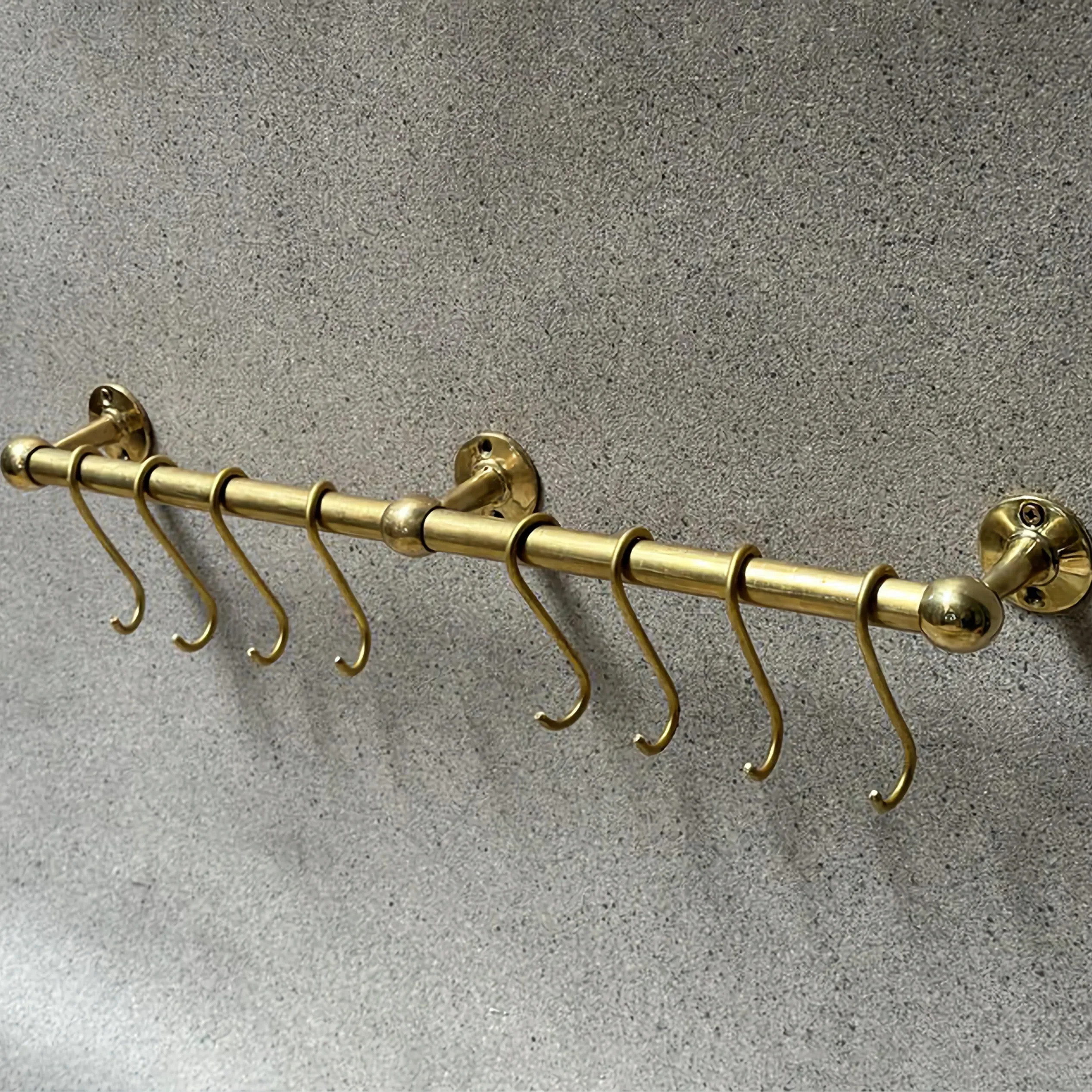 Handmade Kitchen Rail Rack With Hooks Unlacquered Brass Wall Mounted Storage Organizer Pot Rack | Wayfair North America