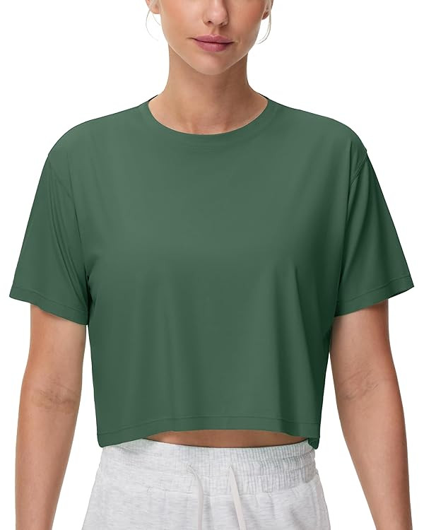 THE GYM PEOPLE Women's Workout Crop Top T-Shirt Short Sleeve Boxy Yoga Running Cropped Basic Tee | Amazon (US)