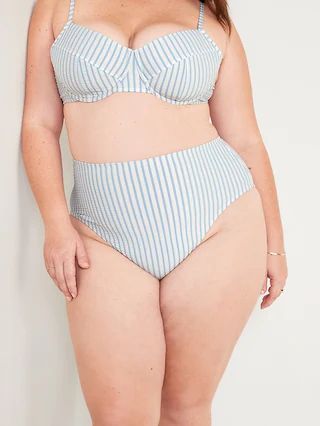 High-Waisted Seersucker French-Cut Bikini Swim Bottoms for Women | Old Navy (US)