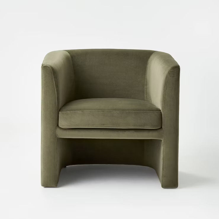 Vernon Upholstered Barrel Accent Chair Olive Velvet - Threshold™ designed with Studio McGee | Target