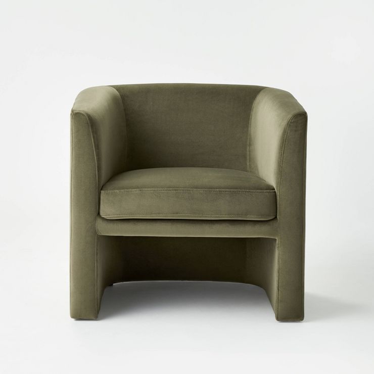 Vernon Upholstered Barrel Accent Chair Olive Velvet - Threshold™ designed with Studio McGee | Target