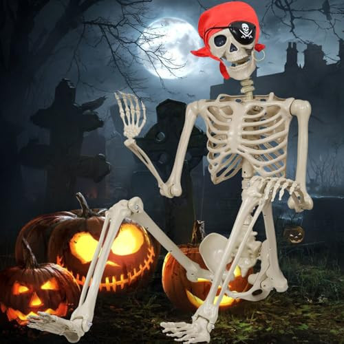 5.4 FT Large Skeleton Halloween Decorations, Posable Life Size Full Body Realistic Bones Movable Joints Scary Skeleton Decor for Halloween Porch House Props Indoor/Outdoor Decor | Amazon (US)