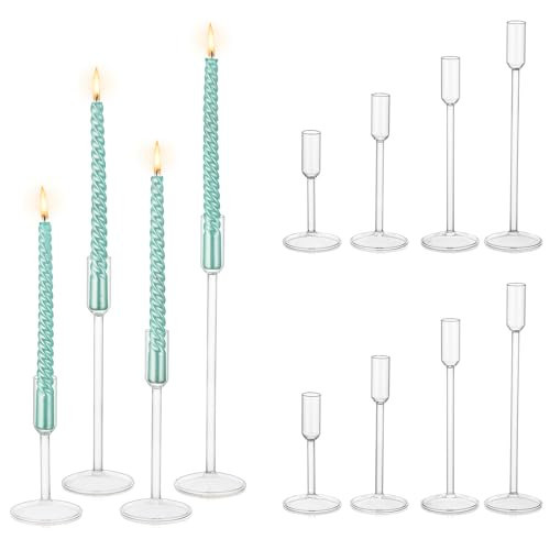 Hewory Glass Taper Candlestick Holders: Taper Candle Holders 12Pcs Glass Candle Stick Candle Holder, Clear Tall Candle Holders for Dinner Table Centerpiece Wedding Christmas Holiday Party Decorations | Amazon (US)