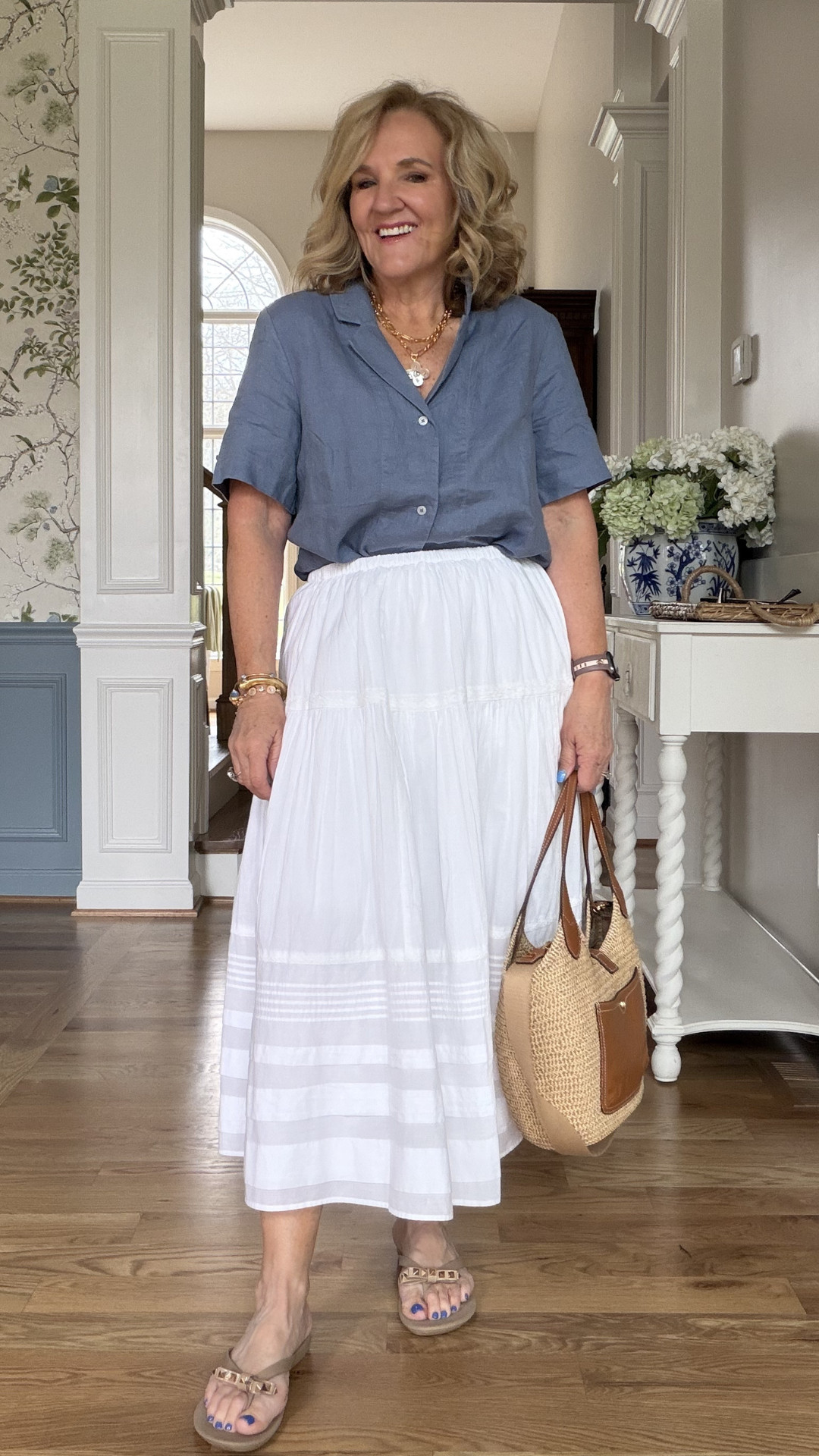 A soft blue top and white skirt is one of my favorite summer combinations 🫶🏻

This outfit feels light, effortless, and polished all at once. I love the relaxed fit of the blue blouse paired with the feminine flowy white skirt for an easy everyday look that still feels elevated.
 

 #LTKootd #LTKSeasonal #LTKOver40