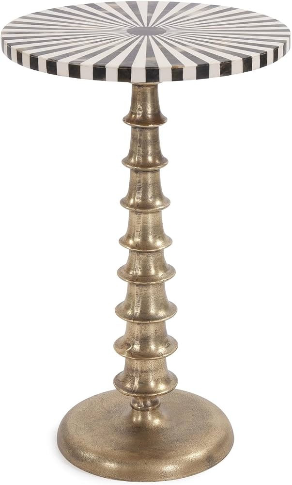 Howard Elliott Collection Antique Brass Martini Table, Round Bone Inlay Top with Brown and White ... | Amazon (US)