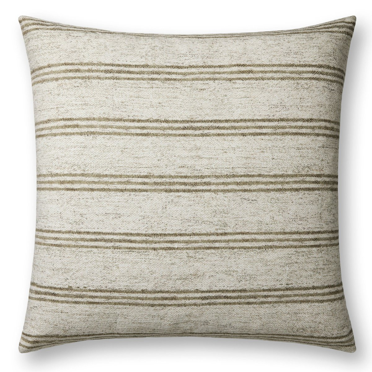 Zephyr Pillow PAL-0040 Ivory/Olive Cotton Striped | Rugs Direct