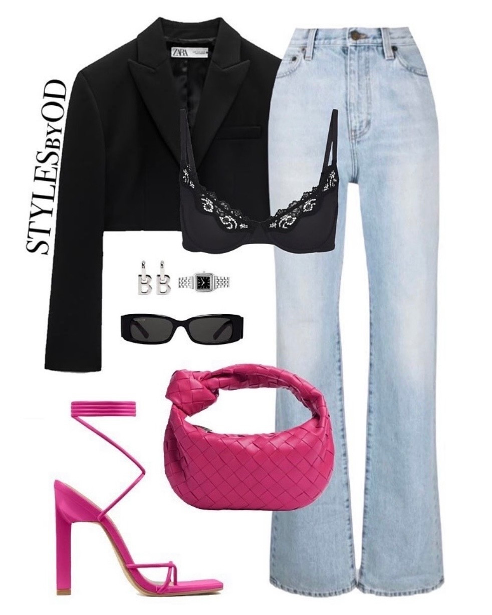 Casual & Edgy Night Out✨

This look takes classic light-wash denim to the next level with a sharp cropped blazer and a bold pop of fuchsia🌺 It’s the ultimate "cool girl" uniform for a Friday night out🖤

#LTKstyletip #LTKfashion #NightOut 