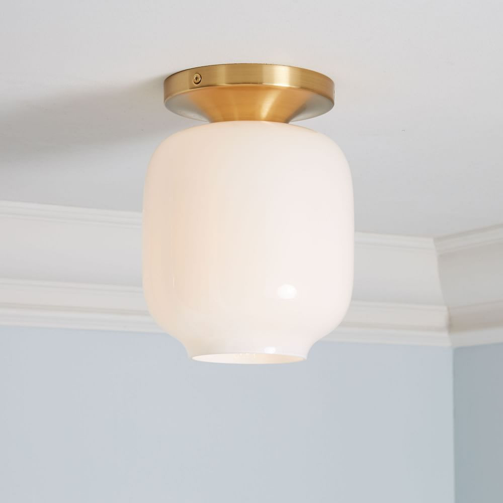 Sculptural Flushmount, Pebble Small, Milk, Antique Brass, 8&amp;quot; | West Elm (US)