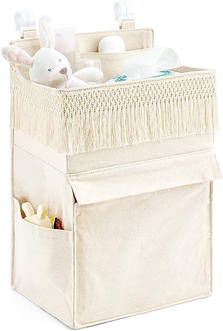 Mkono Diaper Organizer Caddy Macrame Hanging Baby Diaper Storage for Crib Changing Table Essentia... | Amazon (US)