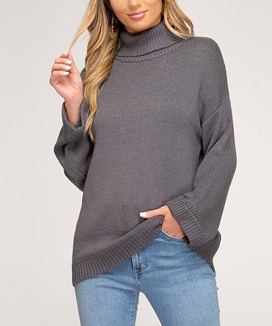 Avenue Hill Women's Pullover Sweaters GREY - Gray Turtleneck Sweater - Women | Zulily