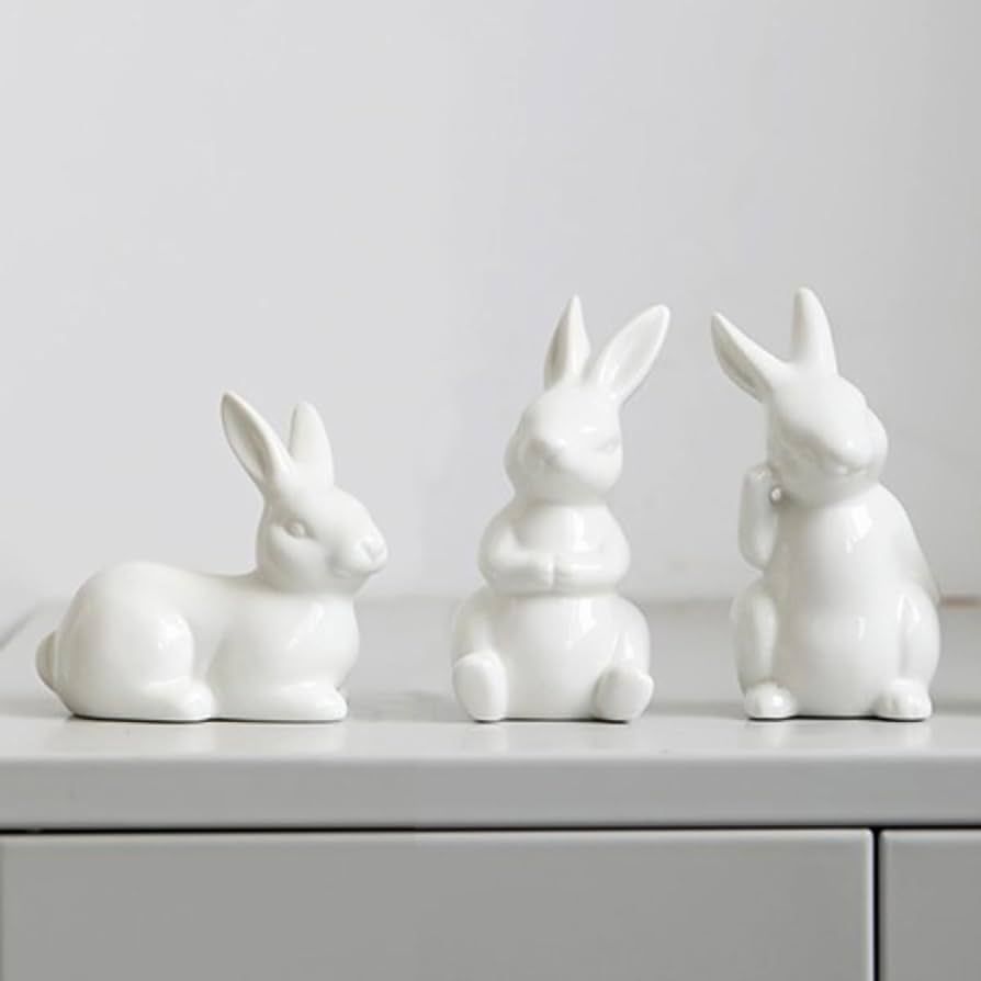 GISELA D 3Pcs White Ceramic Bunnies Easter Bunny Figurine,Home Decoration,Creative Statues for Ea... | Amazon (US)