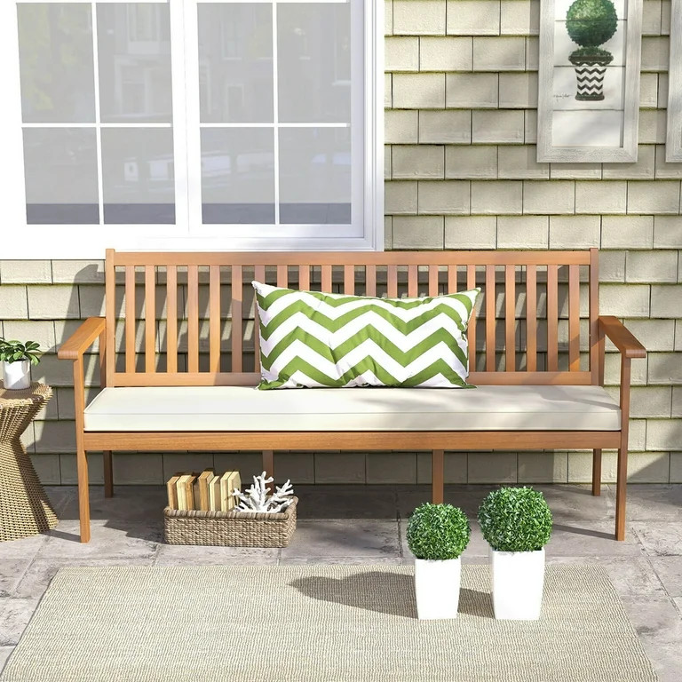 Costway Outdoor 3-Seat Wood Bench 64 Inches Extra Long Acacia Chair with Seat Cushion | Walmart (US)