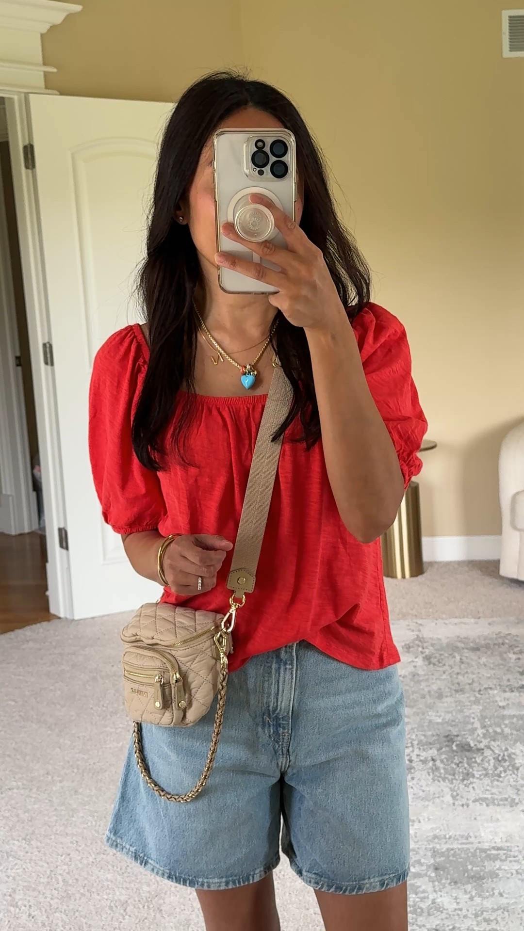 Everyday casual outfit inspo. 
- Airy, elevated tee. 
Exact top is 100% cotton, lightweight, and comes in multiple colors. True to size. Currently on sale for around $14. 
- Denim shorts. 
Trying out the trending longer length shorts. I especially like these because the fit is looser and the old school denim material is my favorite. True to size or size up if on between. 
- Charm necklace is customizable and a fun way to add a pop of color. Layered with a delicate initial necklace. 
- Minimalist neutral sandals go with everything and look chic. True to size. Around $20. 
- Mini bag comes with 3 straps and is a good travel bag or simply essentials bag. 
- Bangle bracelets are lightweight and water durable. They go with everything. 


#LTKOver40 #LTKItBag #LTKFindsUnder50