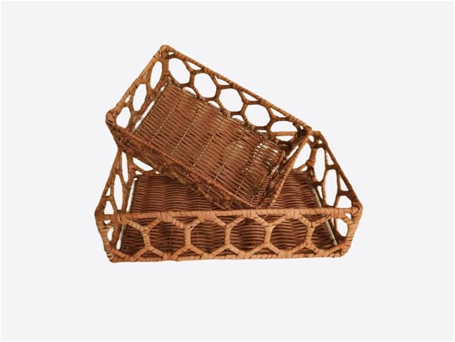 Set of 2 Decorative Rectangular Rattan Trays Hand Woven in Brown Color That Easily Combine in Any... | Amazon (US)