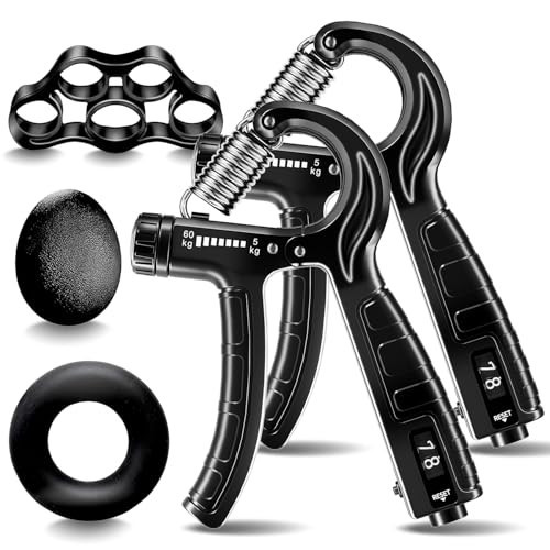 Grip Strength Trainer, Hand Gripper Strengthener Set 5-Pack: Adjustable Hand Gripper (2-Pack) with Click Counter, Finger Stretcher ，Stress Relief Grip Ball& Grip Ring 11-132 lbs Forearm Strengthener for Athletes, Rock Climbing, forearm strengthener | Amazon (US)
