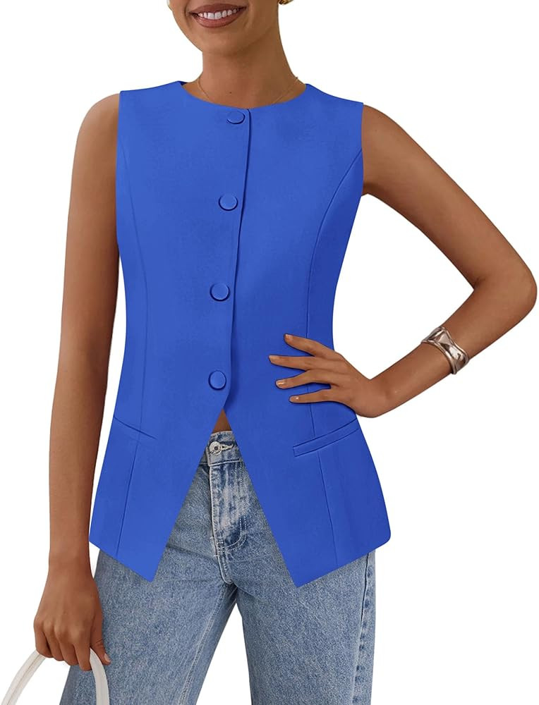 PRETTYGARDEN Women's Summer Suit Vest Tops 2026 Dressy Business Casual Sleeveless Button Down Tre... | Amazon (US)