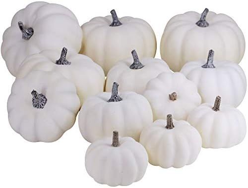 12 PCS Assorted Sizes Rustic Harvest White Artificial Pumpkins for Halloween, Fall Thanksgiving D... | Amazon (US)