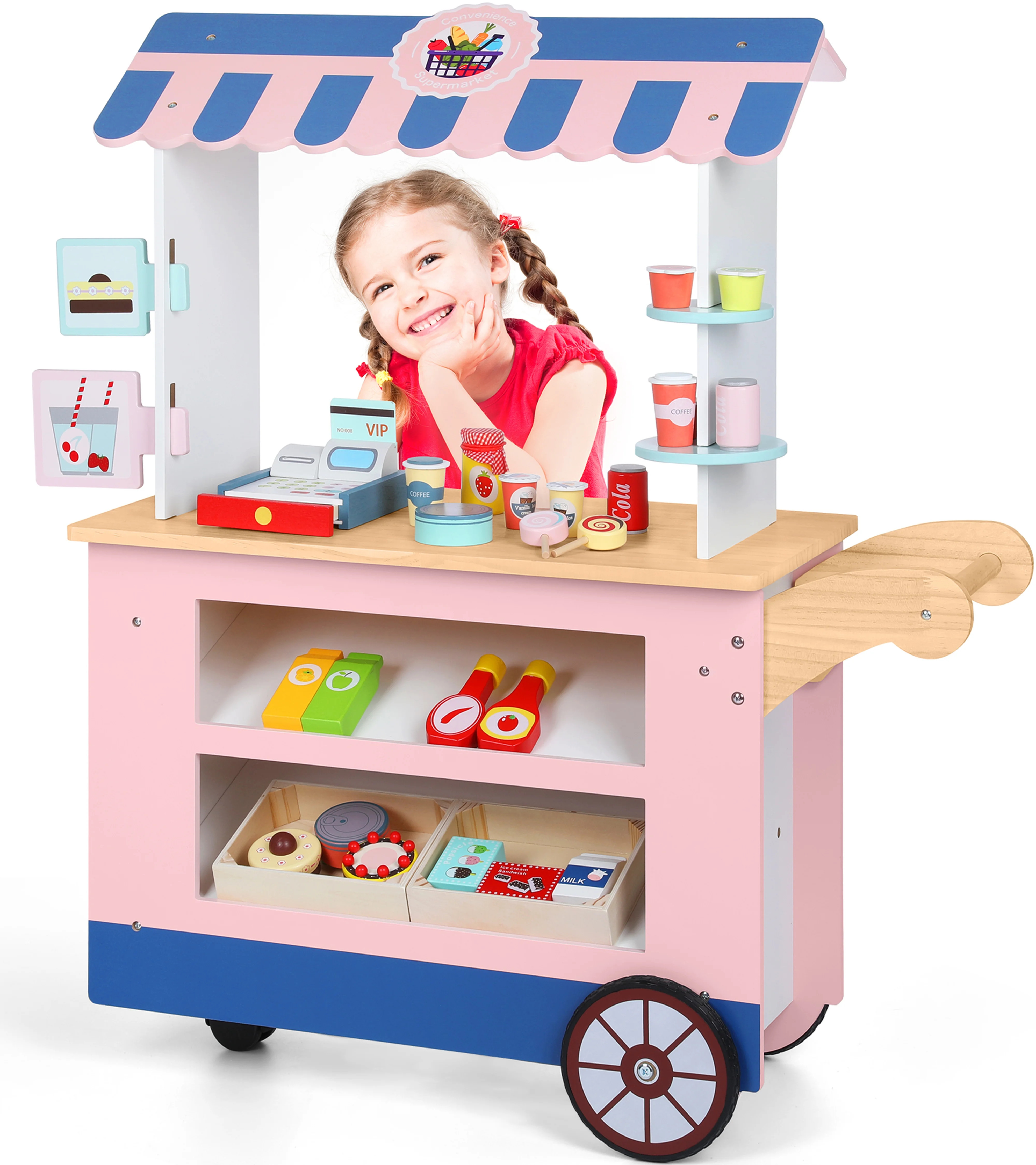Wisairt Kids Grocery Store Play Set, Pretend Play Wooden Supermarket Shopping Toy w/ Cash Registe... | Walmart (US)