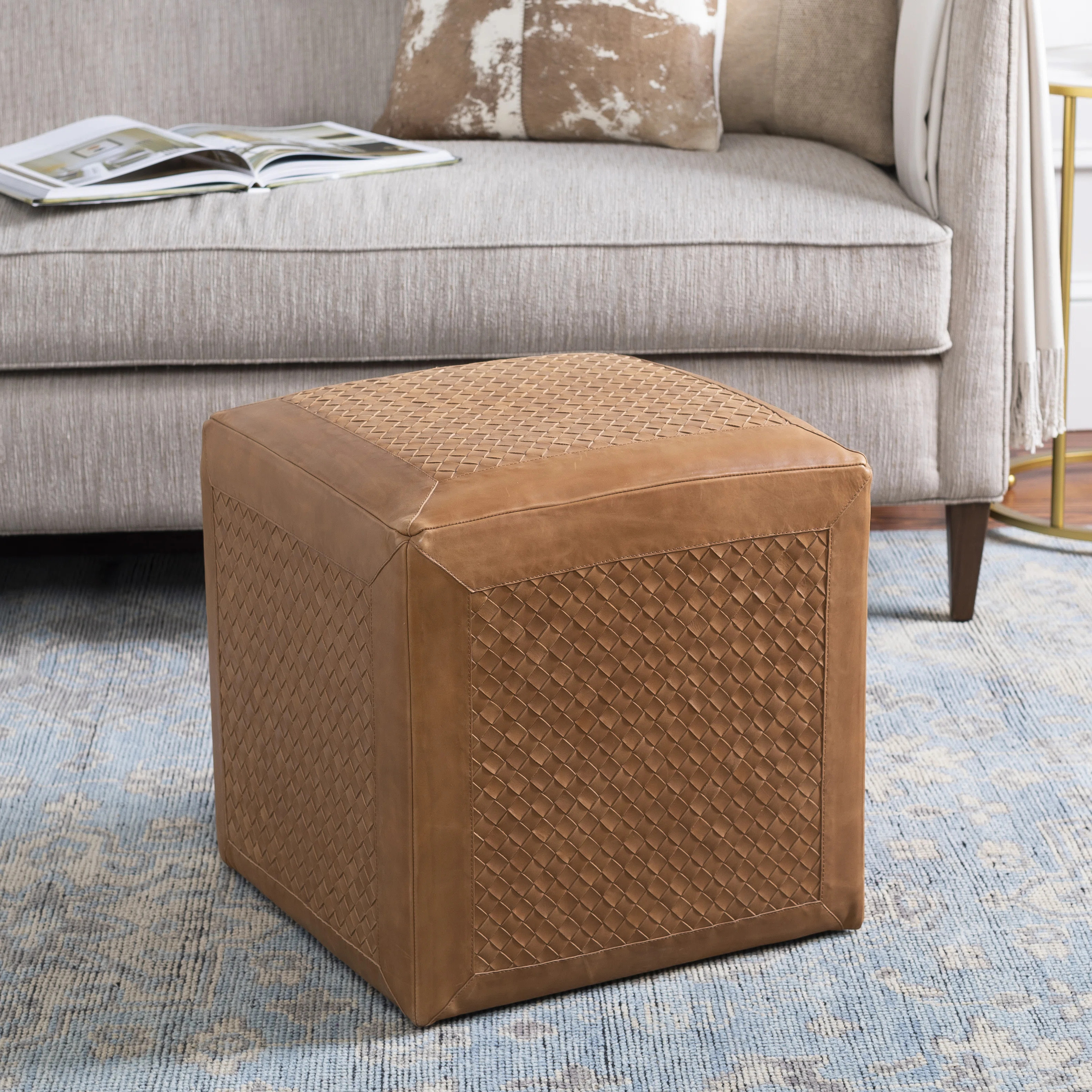 Jennifer 18" Wide Genuine Leather Square Cube Ottoman | Wayfair North America