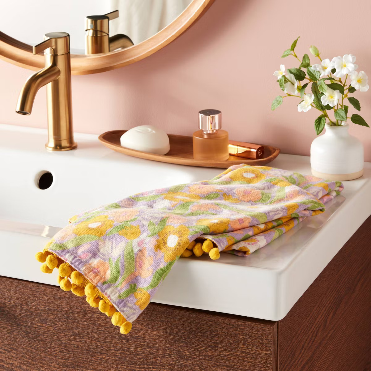 2pk Easter Floral Yellow Pom Hand Towel Purple - Threshold™ | Target