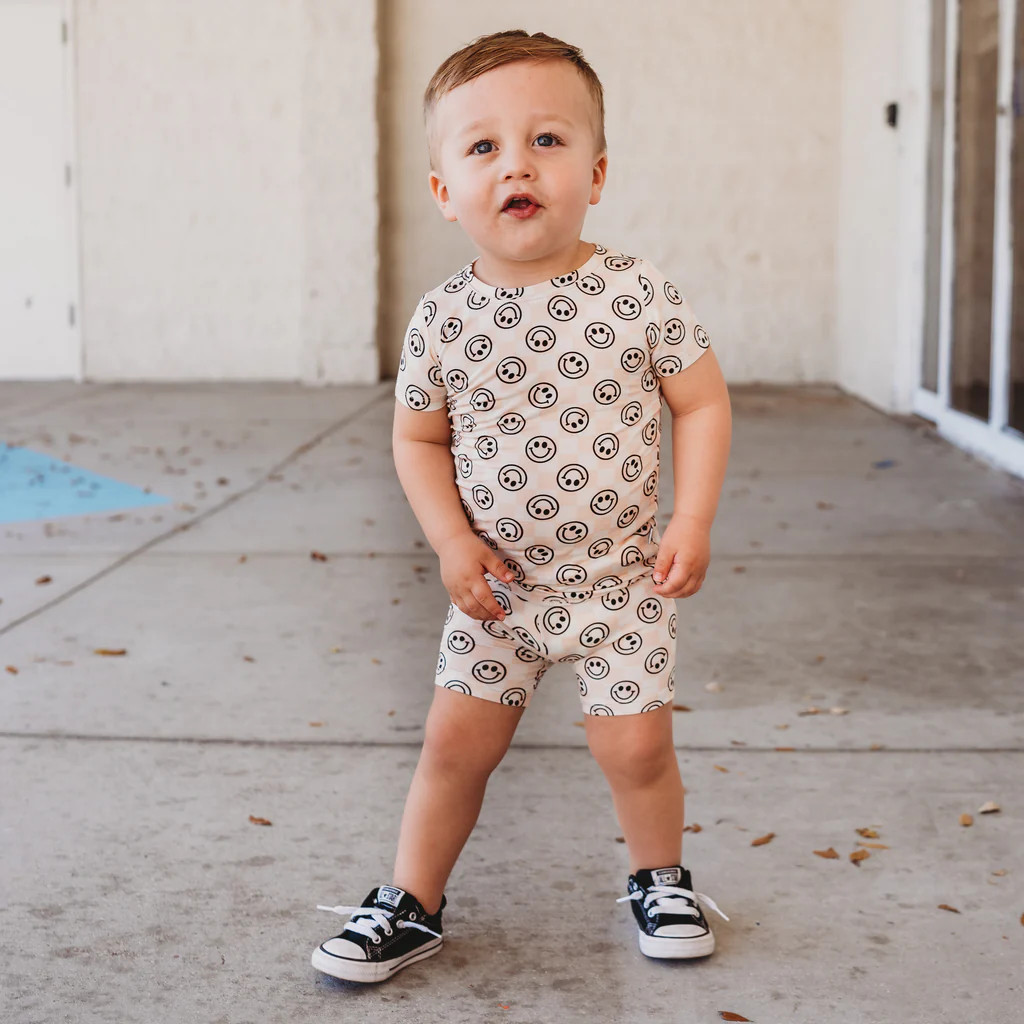SANDY SMILES CHECKERS DREAM SHORT SET | Dream Big Little Co.