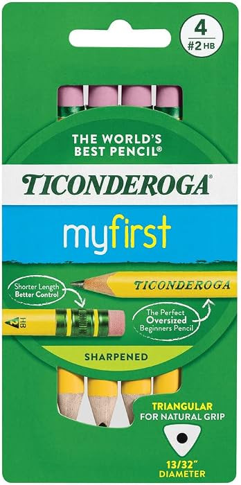 Ticonderoga My First Short Triangular Wood-Cased Pencils, #2 HB Soft, With Erasers, Yellow, 4 Cou... | Amazon (US)